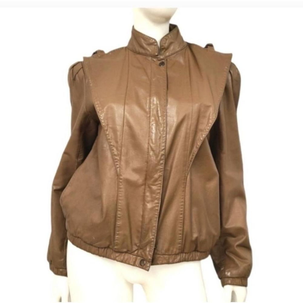 David Benjamin Vintage 80's Tan Leather Bomber Jacket Womens Large